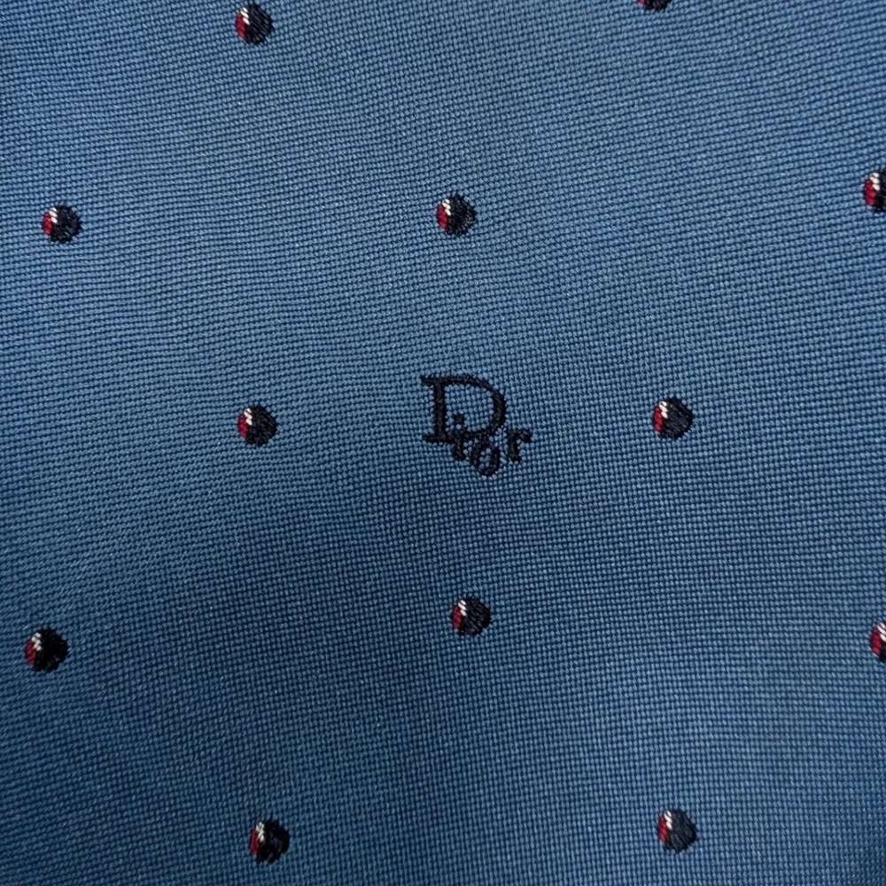 Christian Dior Mens Polka Dot Silk Blend Tie OS Blue Woven Italy